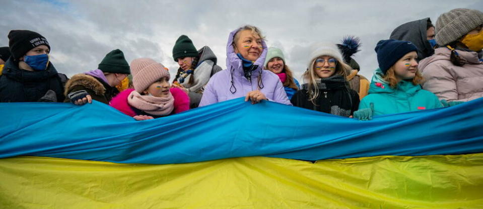 Une importante manifestation a eu lieu à Kiev, en Ukraine, pour le Jour de l'Unité, le 22 janvier 2022.
