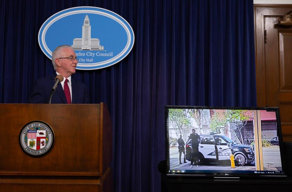 PHOTO: L.A. City Councilman Paul Krekorian speaks at a press conference at City Hall in Los Angeles, on June 7, 2024.   (Myung J. Chun/Los Angeles Times via Getty Images)