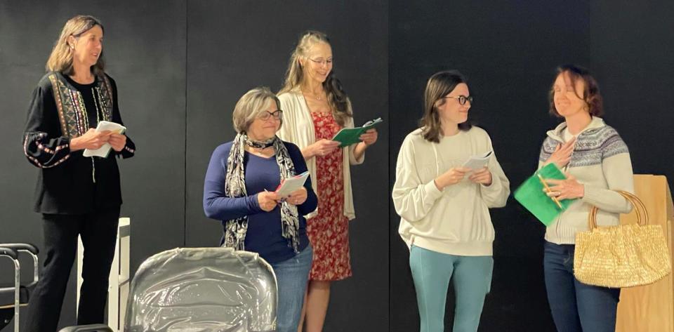 The cast of Monroe Community Players' "Steel Magnolias" is shown at a recent rehearsal.