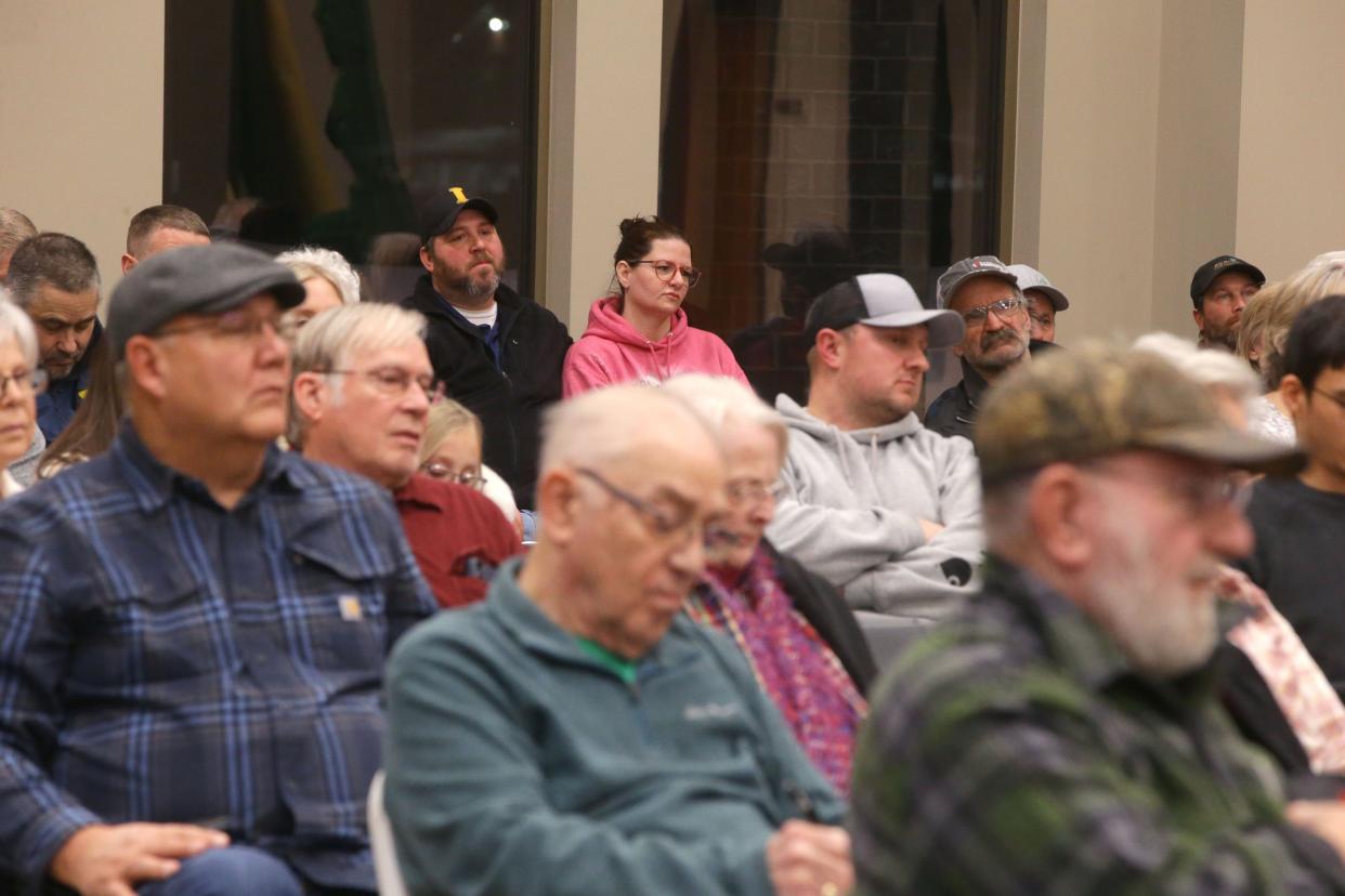 Iowans participate in the caucus Monday, Jan. 15, 2024 at Stutsman agricultural products in Hills, Iowa.