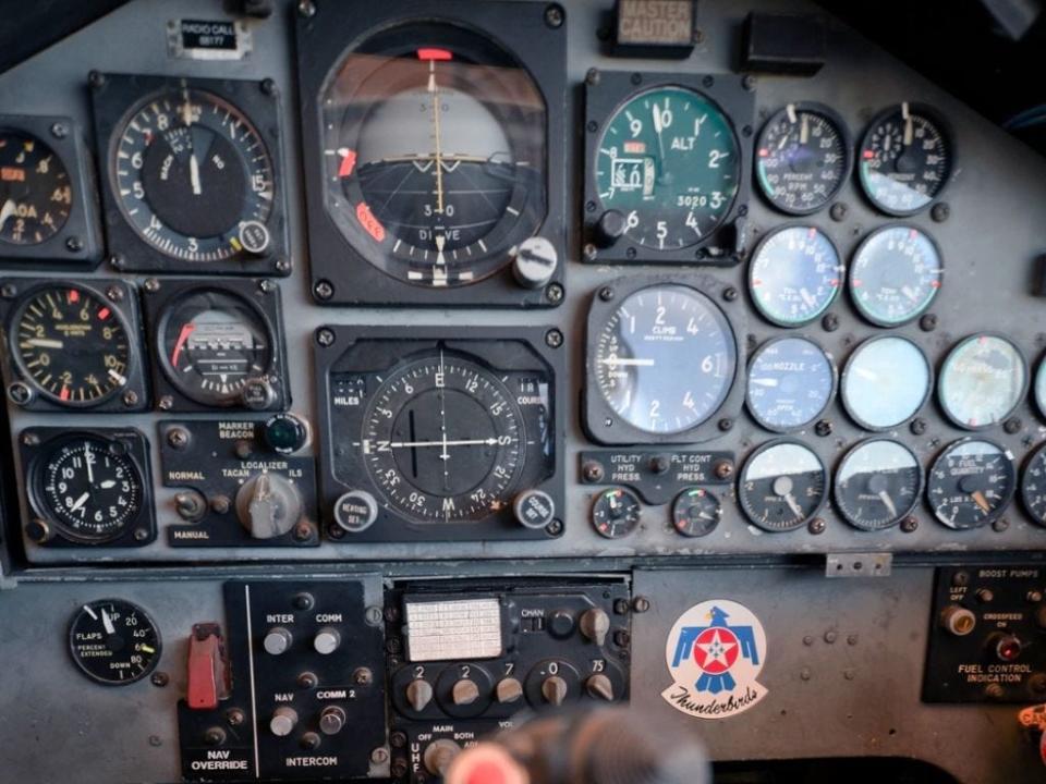 A view from the student pilot seat of Aircraft 177, a T-38A Talon belonging to the 2nd Fighter Training Squadron at Tyndall Air Force Base.