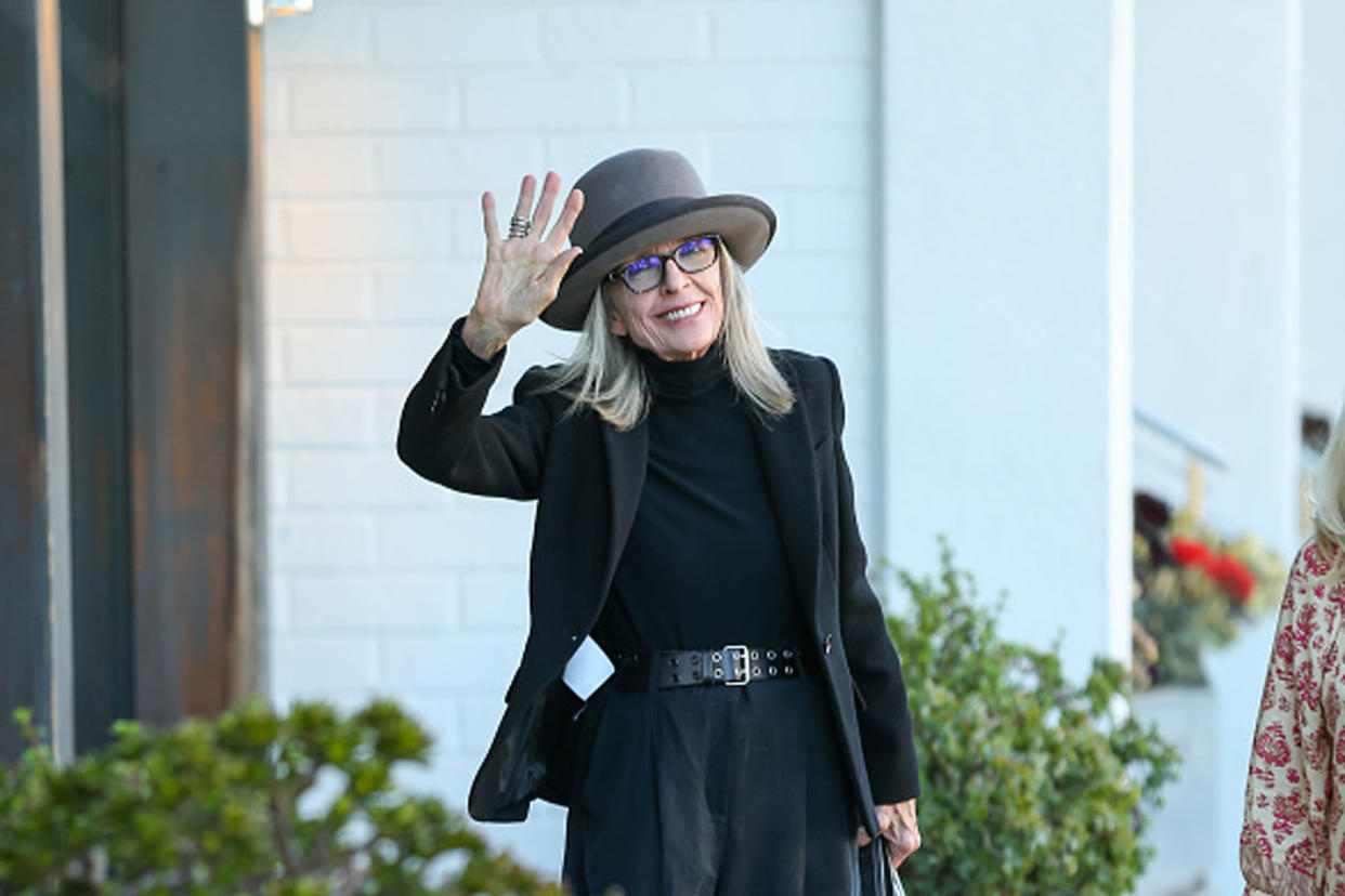 diane keaton in monochromatic black outfit