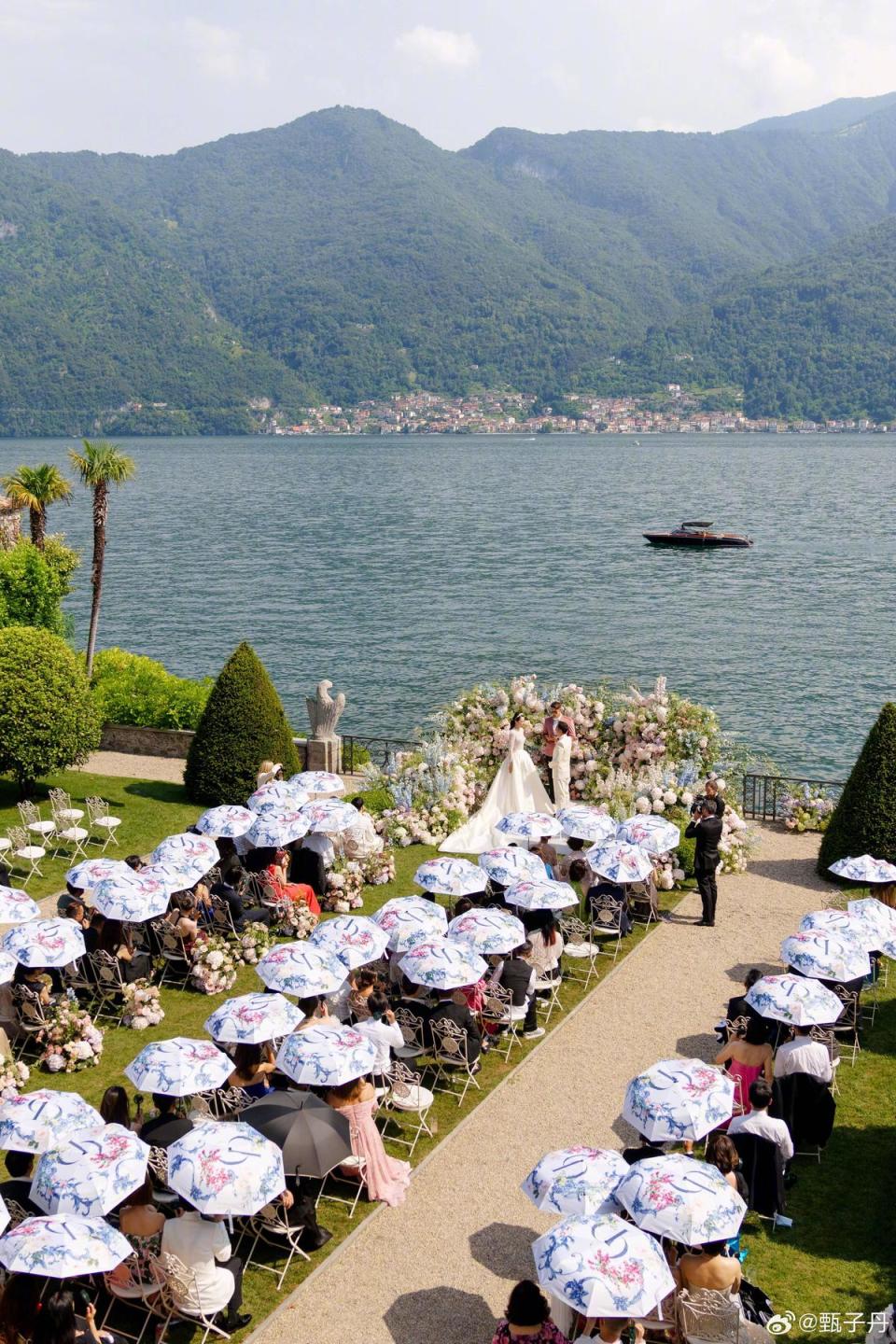 婚禮選在義大利科莫湖，這裡也是汪詩詩最愛的地方。（翻攝自甄子丹微博）