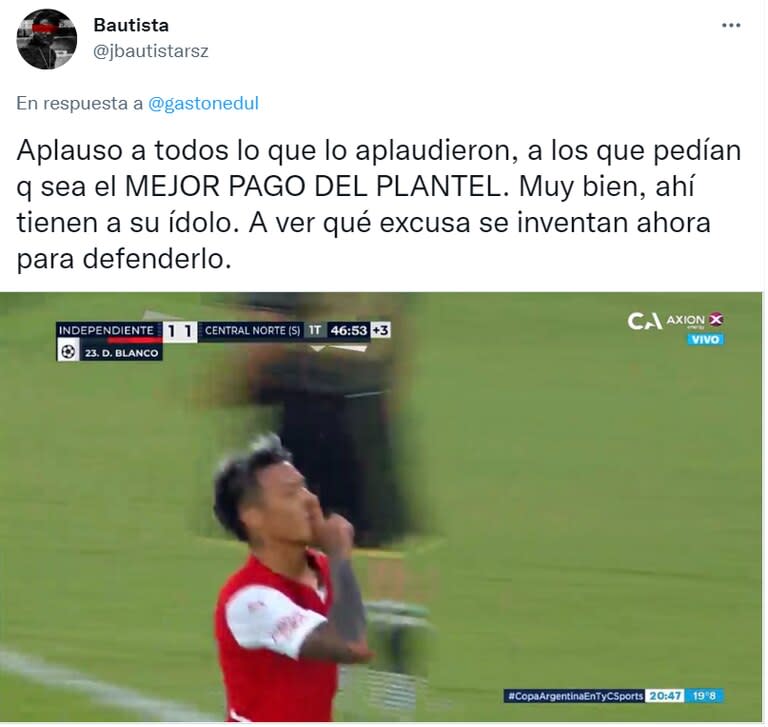 Domingo Blanco no continuará en Independiente y los hinchas se expresaron en las redes sociales
Foto: captura de pantalla