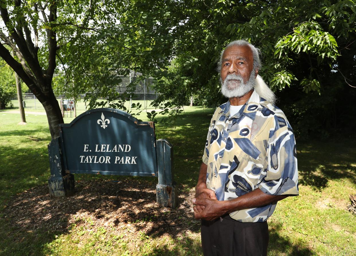 Shawnee resident Julio Rodriguez has been complaining that an outdoor water fountain inside the Leland Taylor Park has not been operational for some time and when it was suddenly made operational recently, shards of broken glass remained posing a hazard for children in Louisville, Ky. on July 12, 2023.