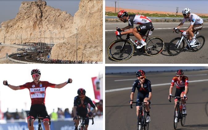 Action from stage three at the UAE Tour — Tadej Pogacar jumps Adam Yates on Jebel Hafeet to extend his lead at the UAE Tour - GETTY IMAGES