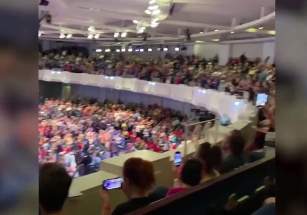 Videos from the ‘ReAwaken America’ event at the Cornerstone Church in San Antonio earlier this month showed people chanting the slogan ‘Let’s go Brandon’ (Screengrab/ CBN News / YouTube)