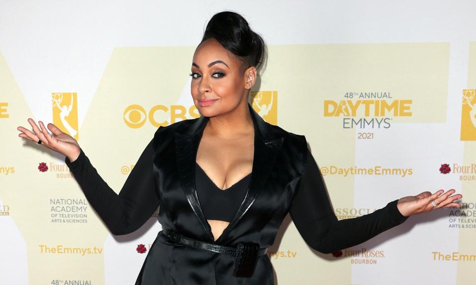Raven-Symoné at the 2021 Annual Daytime Emmys in a black wrap dress
