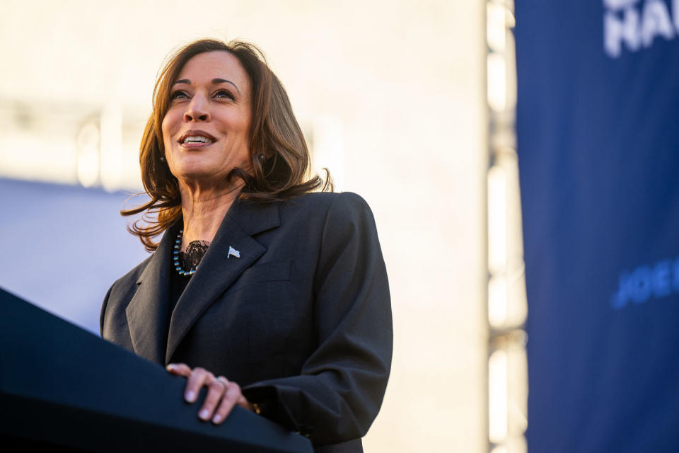 Vice President Kamala Harris speaks during a 'First In The Nation' campaign rally at South Carolina State University on Feb. 02, 2024 in Orangeburg, South Carolina.  (Brandon Bell / Getty Images file)