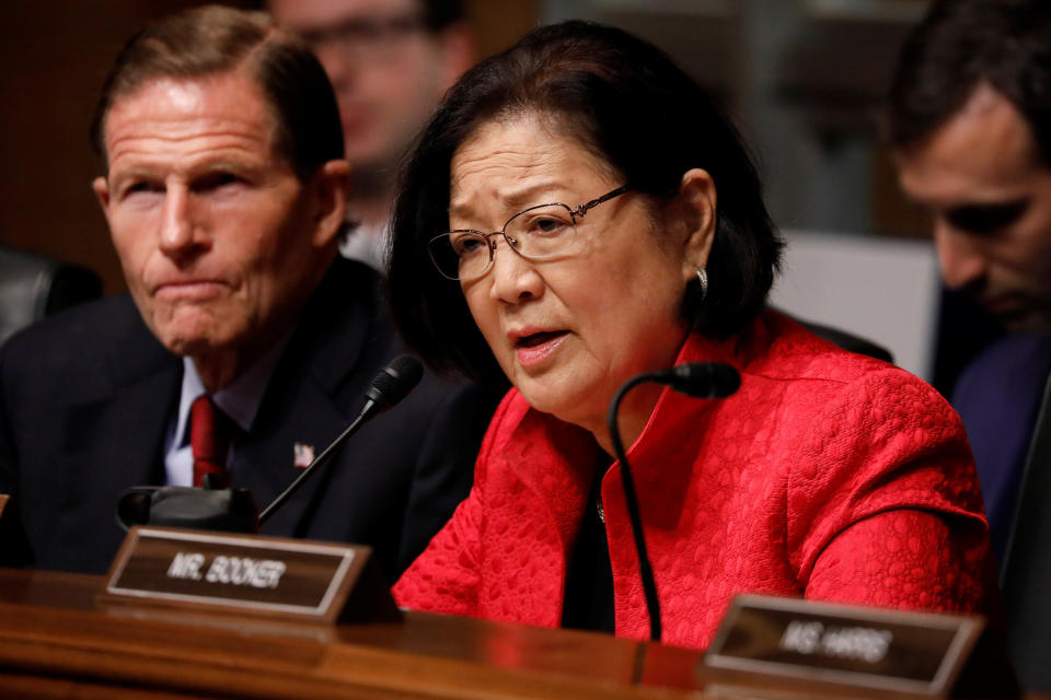 Sen. Mazie Hirono asks a question as U.S. Attorney General William Barr testifies before the Senate Judiciary Committee in May. (Photo: Aaron P. Bernstein/Reuters)