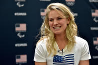 <p>Cross-country skier Jessie Diggins addresses the media during the Team USA Media Summit ahead of the PyeongChang 2018 Olympic Winter Games on September 27, 2017 in Park City, Utah. (Photo by Gene Sweeney Jr./Getty Images) </p>