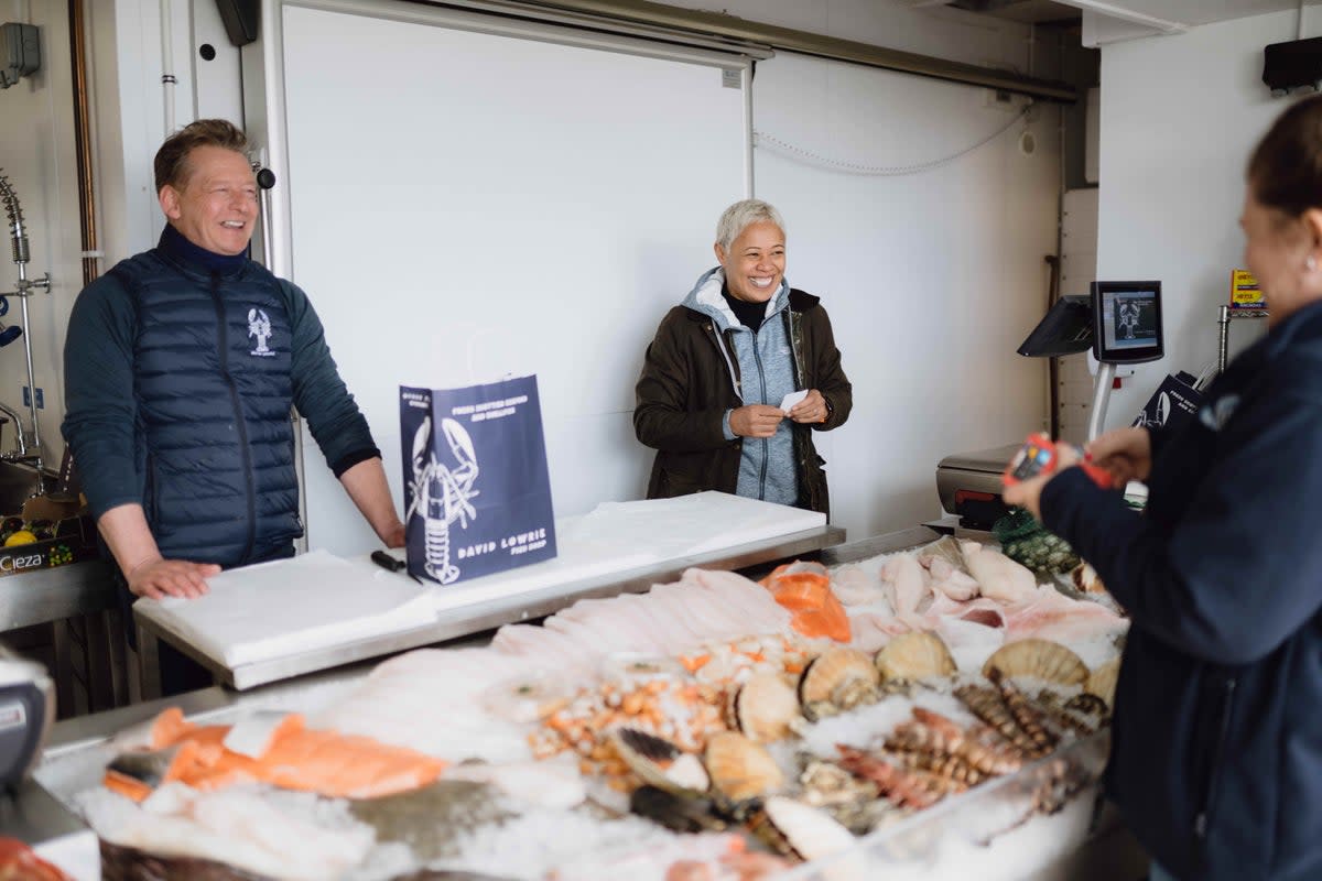 Monica Galetti with David Lowrie of David Lowrie Fish Merchants, St Monan’s (Seafood from Scotland/PA)