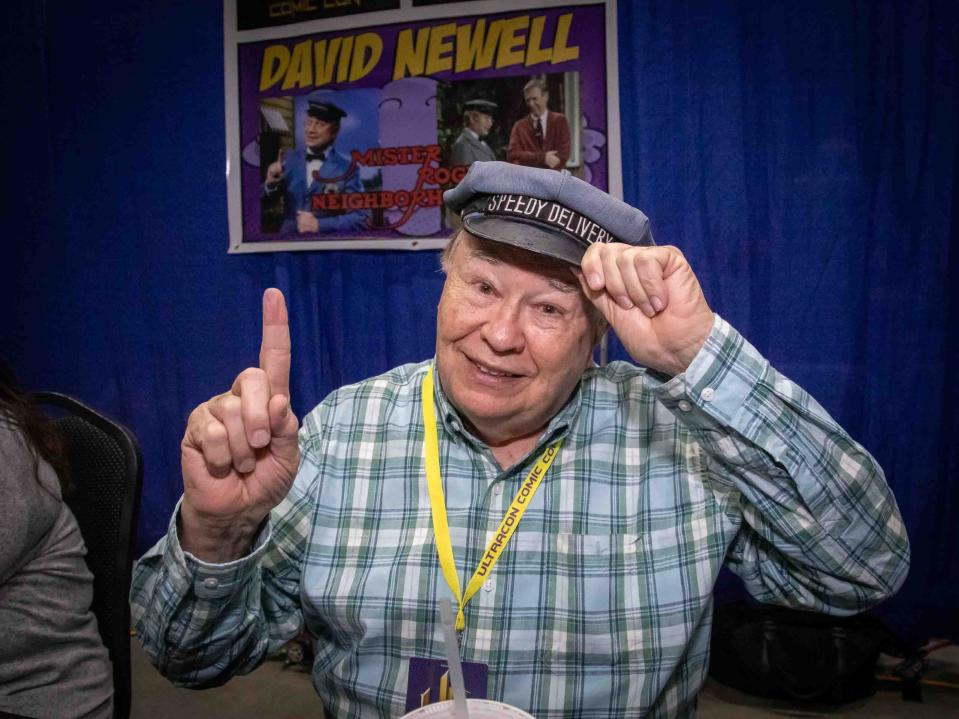 David Newell, known primarily for his portrayal of Mr. McFeely, the delivery man on Mister Rogers' Neighborhood, poses for a photo during the Ultracon Comic Con event at the South Florida Fairgrounds Expo Center Saturday August 26, 2023.
