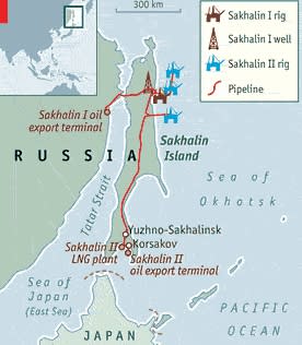 薩哈林能源公司的油田與管線地理位置圖。   圖 : 翻攝自薩哈林能源公司官網