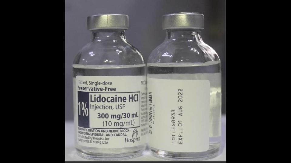 Bottles labeled as 1% Lidocaine.