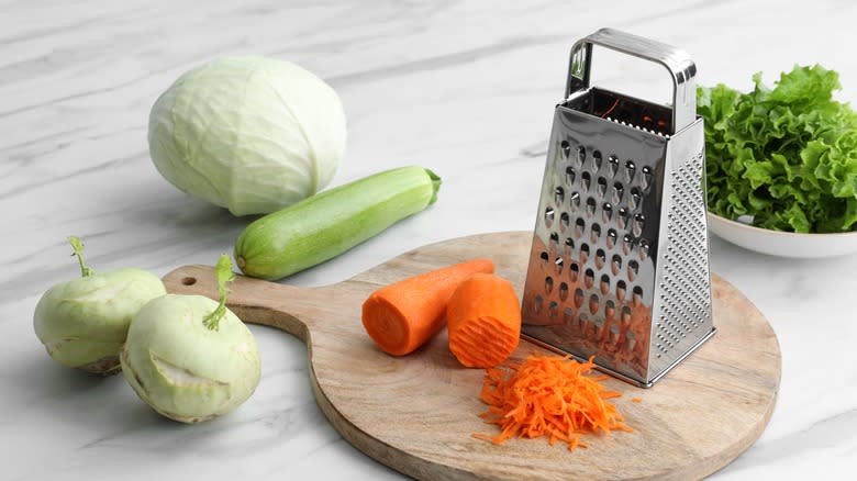 vegetables and a box grater