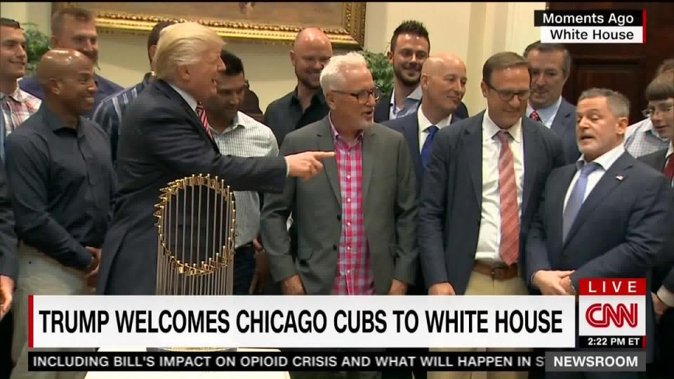 President Donald Trump points out Cavs owner Dan Gilbert. (Screencap via @Josh_Frydman)