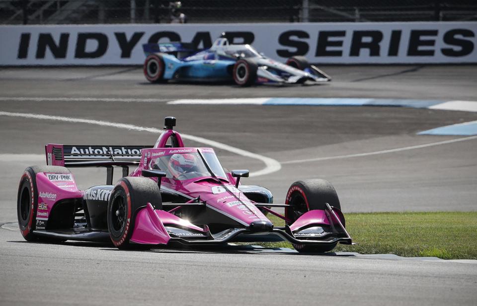 Jack Harvey drives the road course at Indianapolis Motor Speedway on July 3, 2020, during qualifications for the IndyCar Grand Prix.