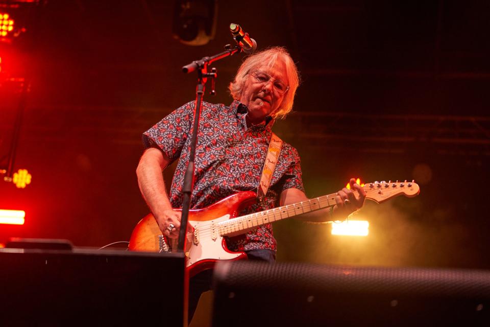 Mike Mills of R.E.M performs on stage during Coopstock at the Las Sendas Golf Club on April 30, 2022 in Mesa, Arizona.