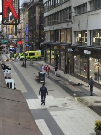 Three people killed in incident when a truck was driven Friday April 7 2017 into a department store in central Stockholm, Sweden April 7, 2017. TT News Agency/Andreas Schyman/via REUTERS