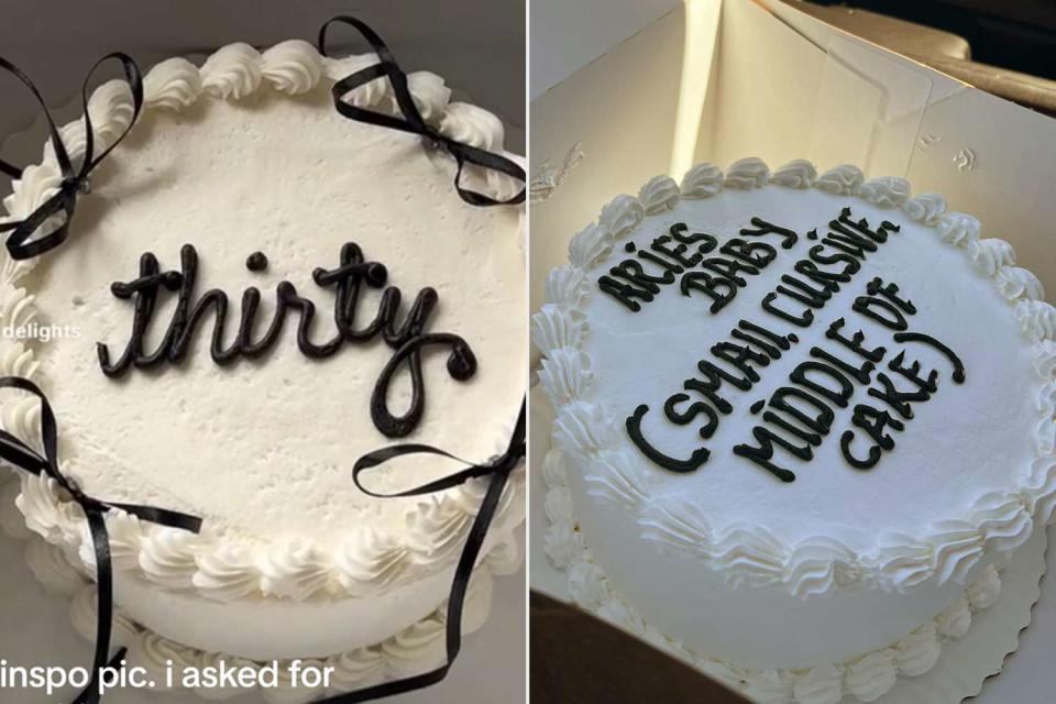 <p>Peyton Chimack/Tiktok</p> The style of cake lettering Peyton Chimack asked for (left) and what she received