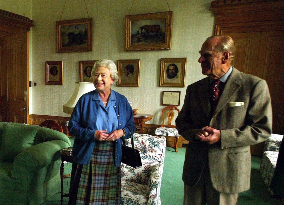 mandatory credit photo by shutterstock 541725b queen elizabeth ii and prince philip dr edward fenech adami, maltese president, visiting balmoral castle, scotland, britain 16 aug 2005