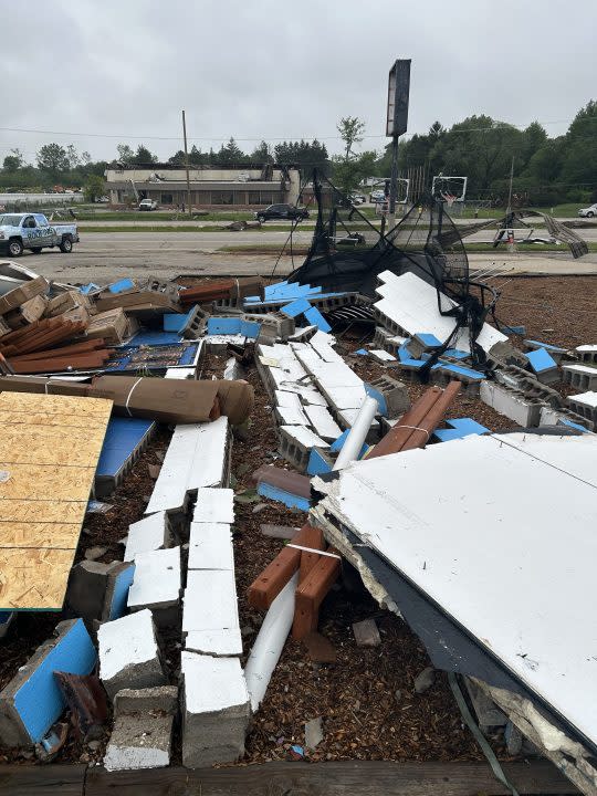 The damage to Backyard Fun Zone after the Aug. 24, 2023 storm. (Courtesy Tracie Lampe)