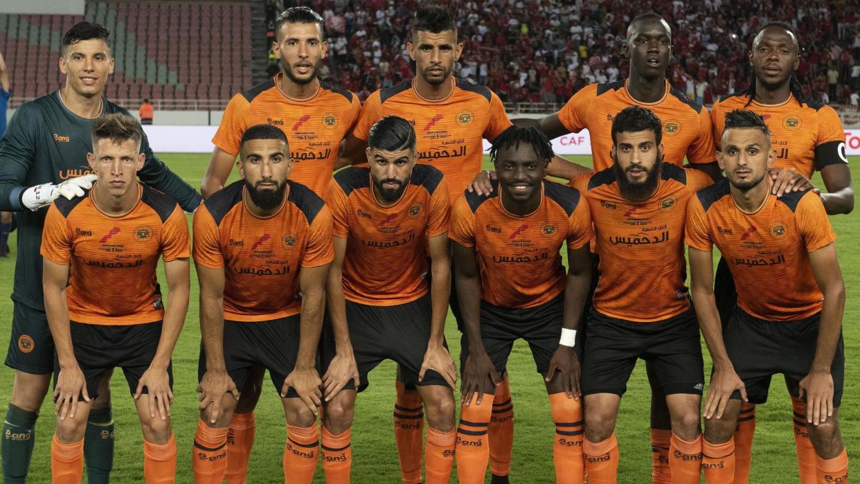 RS Berkane players gather for a team photo ahead of the 2022 Caf Super Cup match against Wydad Casablanca