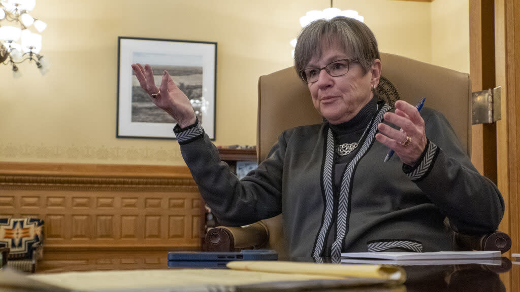 Gov. Laura Kelly answers questions during a Dec. 19, 2023, interview.