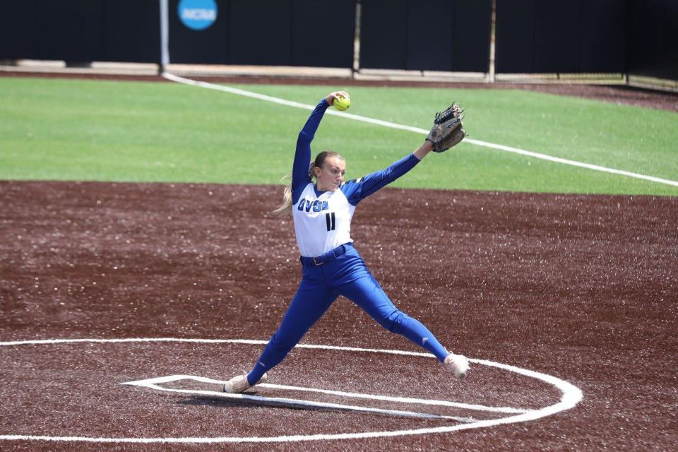 GVSU's Hannah Beatus pitches in the NCAA Championship series.