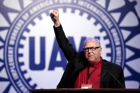 UAW President Dennis Williams addresses their Special Bargaining Convention held at COBO Hall in Detroit, Michigan in this file photo from March 25, 2015. REUTERS/Jeff Kowalsky/Files