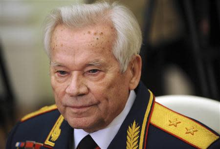 Mikhail Kalashnikov, the Russian inventor of the globally popular AK-47 assault rifle, looks on during festivities to celebrate his 90th birthday at the Kremlin in Moscow in this November 10, 2009 file photo. REUTERS/Natalia Kolesnikova/Files