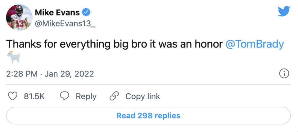 Mike Evans deleted a tweet thanking Tom Brady. (Screengrab via @MikeEvans13_ on Twitter)