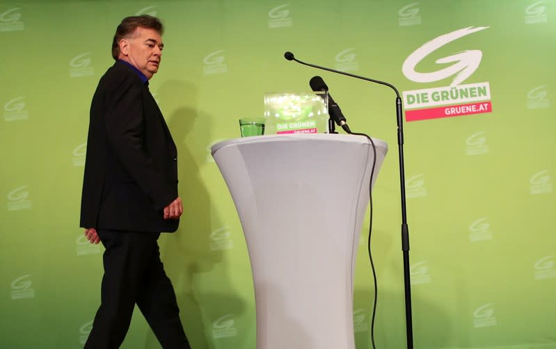 Head of Austria’s Green Party Werner Kogler addresses a news conference in Vienna