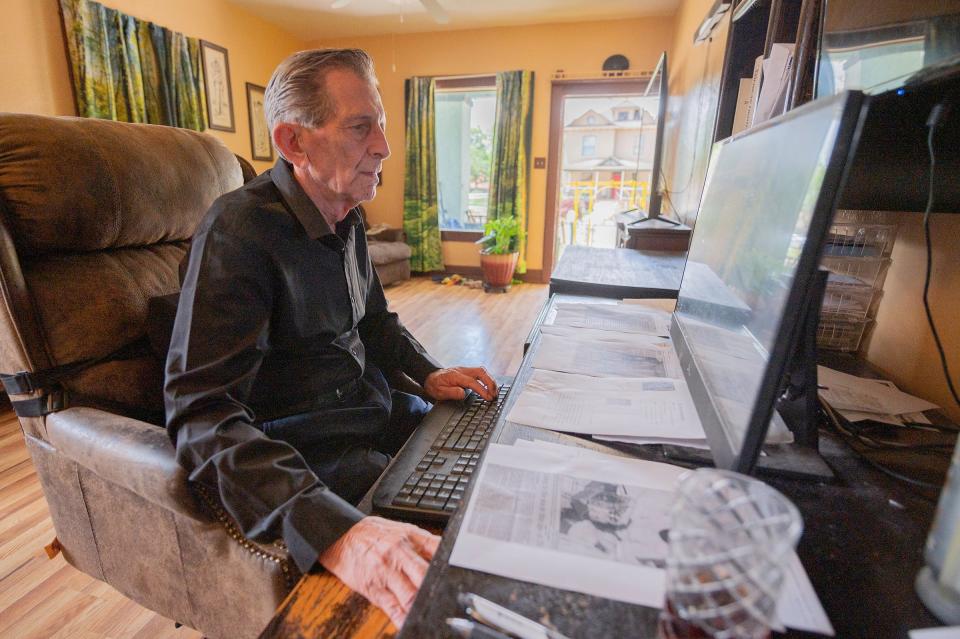 Pueblo author Doug Sterner conducts research at his home workstation on Thursday, May 16, 2024.