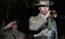 The Bugler plays the last post during the Anzac Day dawn service in Sydney. Source: AAP.