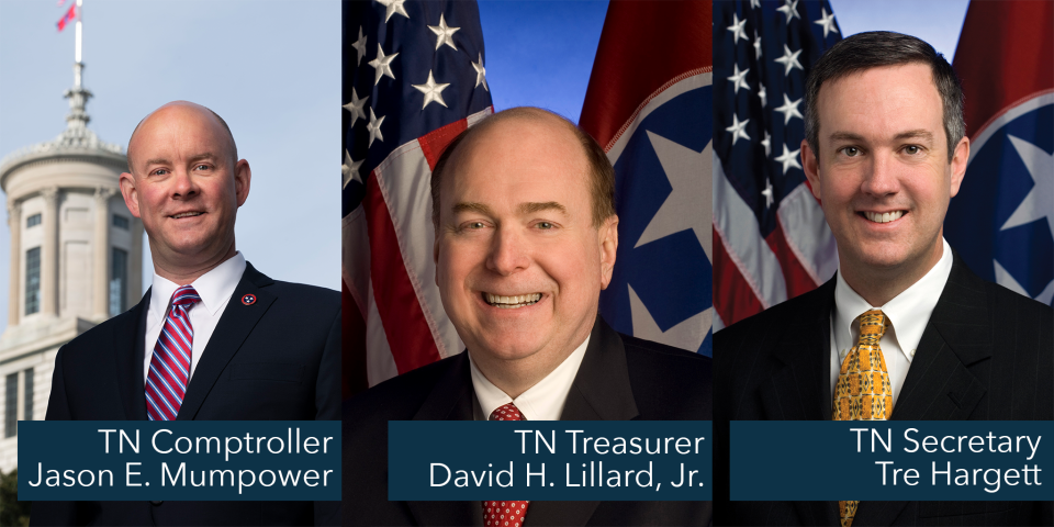 State Comptroller of the Treasury Jason E. Mumpower, State Treasurer David H. Lillard, Jr., and Secretary of State Tre Hargett were appointed by the Tennessee General Assembly as non-voting Convention Center Authority members.