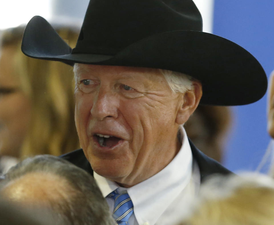 FILE - In this May 27, 2015, file photo, businessman Foster Friess is seen in Cabot, Pa. Friess is among those seeking the Republican nomination to succeed Gov. Matt Mead. The winner in the Republican primary on Tuesday, Aug. 21, 2018, will likely meet Democratic former state Rep. Mary Throne, of Cheyenne, in November. Throne faces three little-known opponents in the Democratic primary. (AP Photo/Keith Srakocic, file)