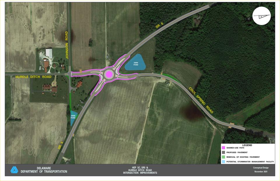 Delaware Department of Transportation plans for the intersection of Route 5 and Hurdle Ditch/Cool Spring roads in Harbeson.