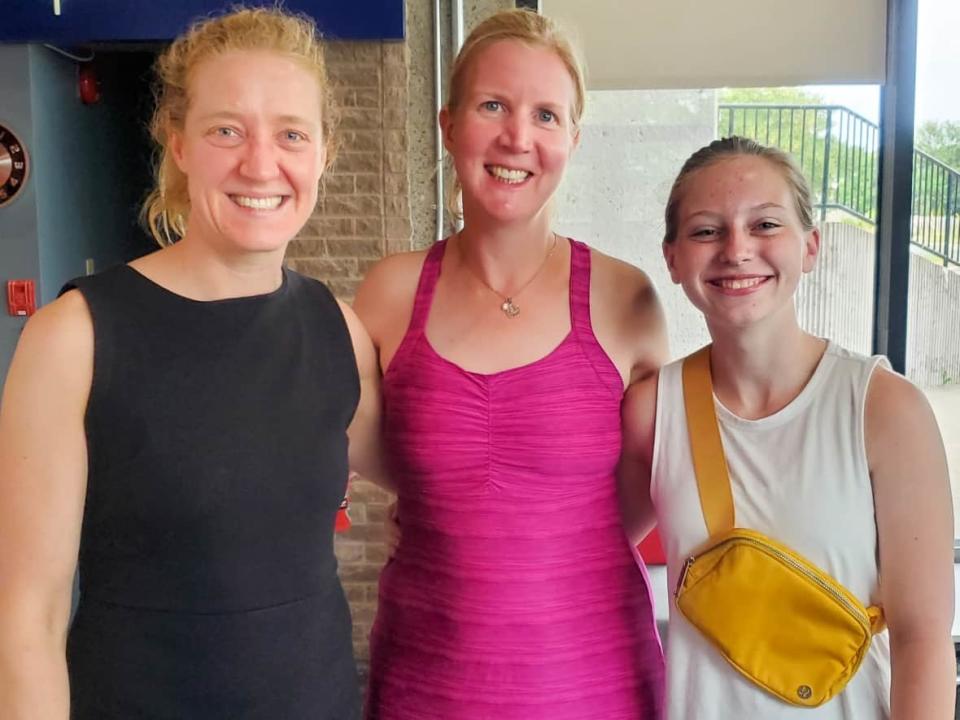 From left, Nancy Beaton, Connie Duffett and Ava Bishop are among the rowers on four women's that will make history this week at the Royal St. John's Regatta. (CBC - image credit)