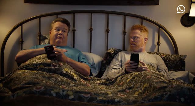 <p>WhatsApp</p> (L-R) Eric Stonestreet and Jesse Tyler Ferguson in What's App commerical