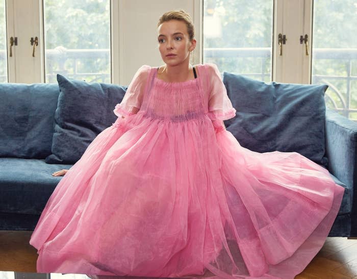 Villanelle in her iconic pink puffy dress