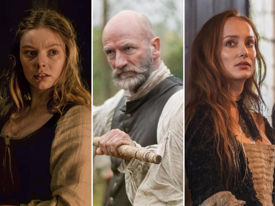 Laoghaire MacKenzie (Nell Hudson), Dougal MacKenzie (Graham McTavish), and Geillis Duncan (Lotte Verbeek).