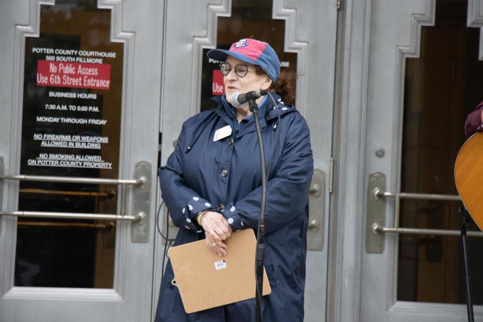 Beth Duke addresses the crowd Wednesday at the High Noon on the Square kickoff outside of the Potter County Courthouse.