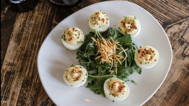 Deviled eggs with bacon