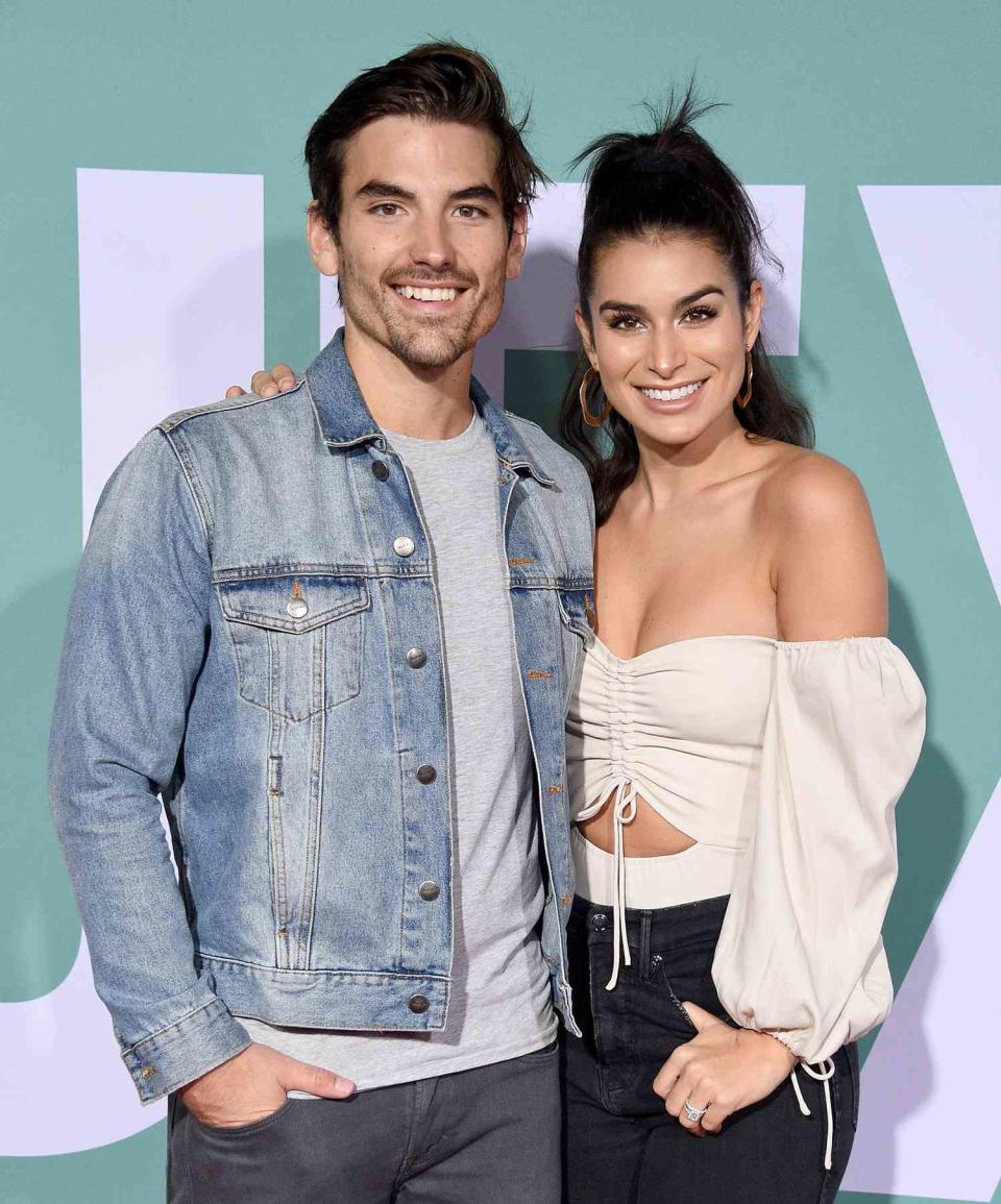 Jared Haibon and Ashley Iaconetti arrive at the Premiere Of Lionsgate's "Jexi" at Fox Bruin Theatre on October 3, 2019 in Los Angeles, California