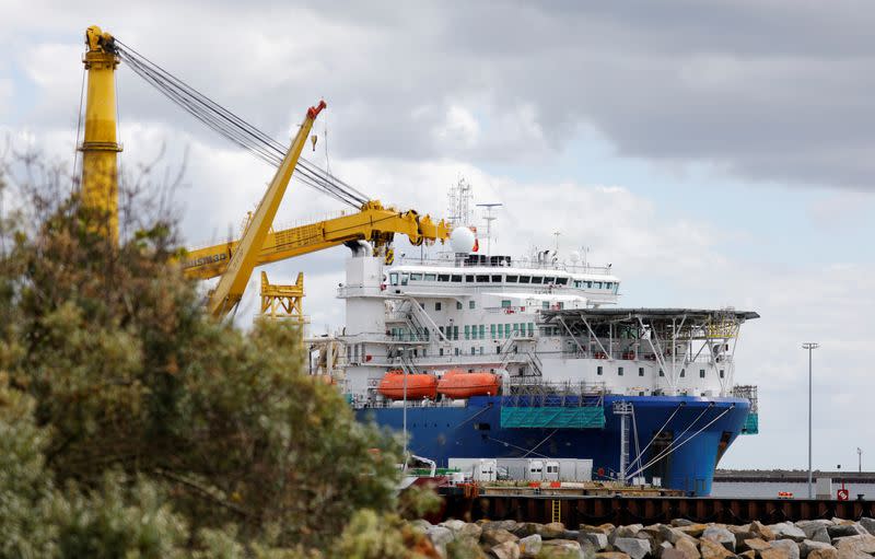 FILE PHOTO: The Russian pipe-laying vessel Akademik Cherskiy lies in the port of Mukran