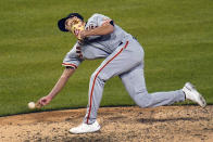 San Francisco Giants relief pitcher Tyler Rogers delivers during the ninth inning of the team's baseball game against the Pittsburgh Pirates in Pittsburgh, Thursday, May 13, 2021. The Giants won 3-1. (AP Photo/Gene J. Puskar)