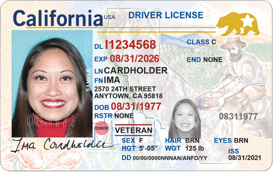 A sample image of a Real ID-compliant California driver's license
