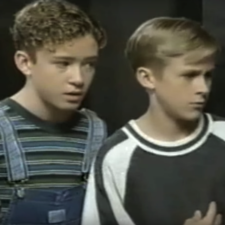 Ryan and Justin as kids in '90s clothes